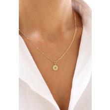 Zeyd Jewelry Yeşil Taşlı Güneş Figürlü 14 Ayar Altın Kolye