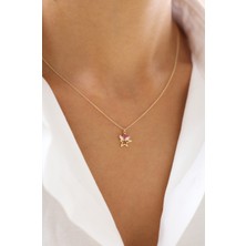 Zeyd Jewelry Pembe ve Beyaz Taşlı Yıldız 14 Ayar Altın Kolye