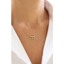 Zeyd Jewelry Modern Üçgen Figürlü Yeşil Taşlı 14 Ayar Altın Kolye