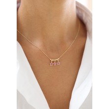 Zeyd Jewelry Üçlü Yıldız Formlu Pembe Taşlı 14 Ayar Altın Kolye
