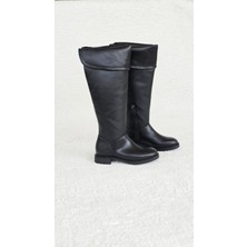 Melinta Shoes Melinta Kadın Siyah Fermuarlı Katlamalı Diz Üstü Çizme