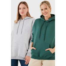 Lela Regular Fit Pamuklu Kapüşonlu Yaka Şardonlu Kışlık 2'li Paket Sweat Bayan Sweat 5863854S2