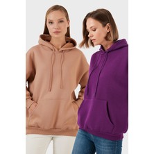 Lela Regular Fit Pamuklu Kapüşonlu Yaka Şardonlu Kışlık 2'li Paket Sweat Bayan Sweat 5863854S2