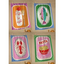 Marte Home Renkli Baskılı 4'lü Set 40X60 Mutfak Havlusu %100 Pamuk Dijital Baskılı