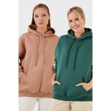 Lela Regular Fit Pamuklu Kapüşonlu Yaka Şardonlu Kışlık 2'li Paket Sweat Bayan Sweat 5863854S2