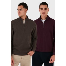 Buratti Pamuklu Regular Fit Yarım Fermuarlı Dik Yaka 2'li Paket Sweat Erkek Sweat 5905716S2