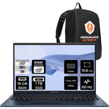 Asus Vivobook 15 Core 5 120U Notebook 16GB RAM 1TB SSD 15.6" FHD FreeDOS + Per4 Çanta X1504VANJ3665P313