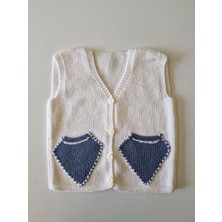 Hobi Kafe El Örgüsü 12 Ay Beyaz Erkek  Bebek Yeleği