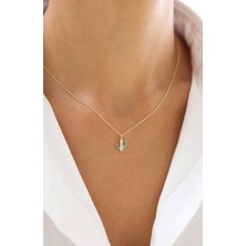 Zeyd Jewelry Kaktüs Figürlü Yeşil Mine Detaylı 14 Ayar Altın Kolye