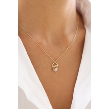 Zeyd Jewelry Baget Taşlı Sallantılı 14 Ayar Altın Kolye