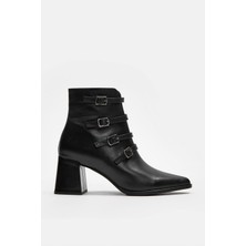 Nilufarr Jaden Siyah Hakiki Deri Kadın Topuklu Bot