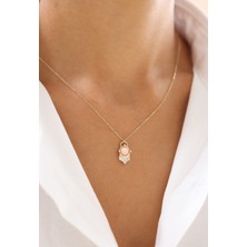 Zeyd Jewelry Yuvarlak Pembe Taşlı Baget 14 Ayar Altın Kolye