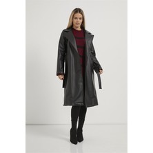 Kulvar Trend 1041 Şal Yaka Kuşaklı Deri Trençkot