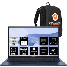 Asus Vivobook 15 Core 5 120U Notebook 8GB RAM 2TB SSD 15.6" FHD Win11 Pro + Per4 Çanta X1504VANJ3665P354