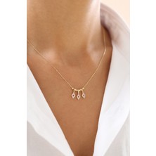 Zeyd Jewelry Pembe Taşlı Üçlü Tasarım 14 Ayar Altın Kolye