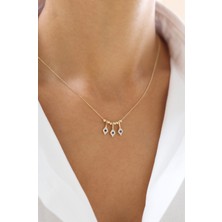 Zeyd Jewelry Şık ve Işıltılı Lacivert Taşlı 14 Ayar Altın Kolye