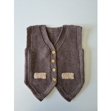 Hobi Kafe El Örgüsü 18 Ay Beyaz Erkek  Bebek Yeleği