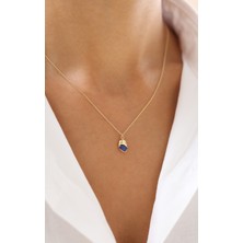 Zeyd Jewelry Lacivert Taşlı Organik Form 14 Ayar Altın Kolye