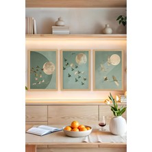 KutuTR 🖼️ Uçuşan Kuşlar ve Ay Temalı 3'lü Tablo Seti - Çerçevesiz Mdf Uv Baskı CRVS1038 13 x 17