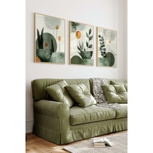 KutuTR 🌿 3’lü Çerçeveli Bitki ve Geometrik Şekilli Modern Tablo Seti – Uv Baskılı, Mdf Zeminli 🟠 CRV1032 23 x 32