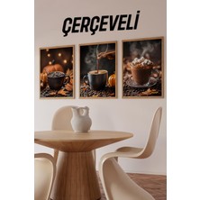 KutuTR ☕ Sıcak Sonbahar Havası – 3'lü Mdf Uv Baskılı Kahve Temalı Ahşap Çerçeveli Tablo Seti CRV1014 23 x 32
