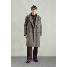 Giesto Çizgili Kaşe Kahverengi Kaban