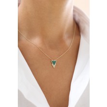 Zeyd Jewelry Yeşil Mineli Taşlı Üçgen Formlu 14 Ayar Altın Kolye
