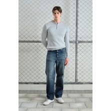 Giesto Dar Kesim Düğmeli Triko Gri T-Shırt