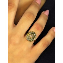 Esha Store Doğal Taş Pembe Kuvars Yuvarlak Doğal Taşlı Antik Model Kadın Ayarlanabillir Yüzük EUY70PK