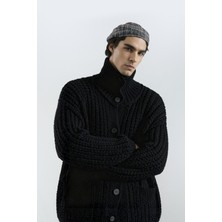 Giesto Kalın Örgülü Oversıze Siyah Hırka