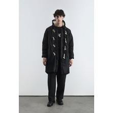 Giesto Kapüşonlu Uzun Şişme Siyah Mont