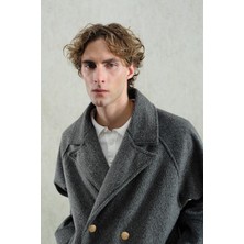 Giesto Gold Düğmeli Kısa Antrasit Kaşe Kaban