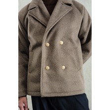 Giesto Gold Düğmeli Kısa Kahverengi Kaşe Kaban