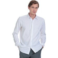 Hatemoğlu Gri Comfort Fit Çizgili Slim Yaka 100% Pamuk Uzun Kollu Spor Gömlek