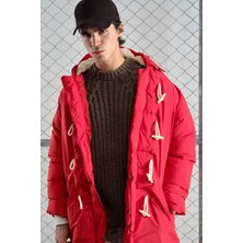 Giesto Kapüşonlu Uzun Şişme Kırmızı Mont