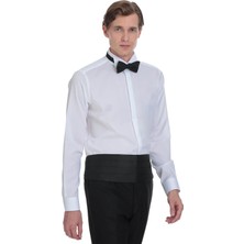 Hatemoğlu Beyaz Comfort Fit Ata Yaka 100% Pamuk Uzun Kollu Damatlık Gömlek