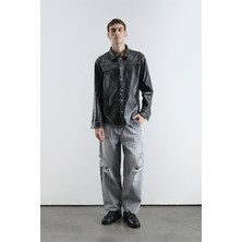 Giesto Eskitme Efektli Deri Antrasit Gömlek