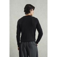 Giesto Dar Kesim Düğmeli Triko Siyah T-Shırt