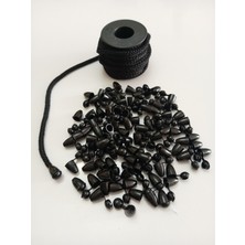 Seçilir 50 mt Siyah Renk Esnek 6 mm Eşofman Kapüşon Bağcık Ipi ve 100 Adet Plastik Tıpalı Kapüşon Ucu