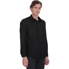 Hatemoğlu Siyah Klasik Fit Slim Yaka Pamuklu Uzun Kollu Gömlek