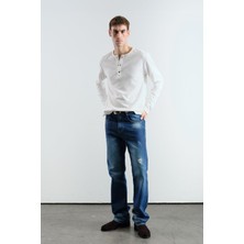 Giesto Metal Çıtçıtlı Uzun Kollu Beyaz T-Shırt