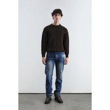 Giesto Regular Fıt Fitilli Kahverengi Triko Kazak