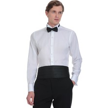 Hatemoğlu Beyaz Comfort Fit Ata Yaka 100% Pamuk Uzun Kollu Damatlık Gömlek