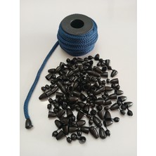 Seçilir 30 mt Lacivert Renk Esnek 6 mm Eşofman Kapüşon Bağcık Ipi ve 60 Adet Plastik Tıpalı Kapüşon Ucu