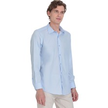 Hatemoğlu Mavi Klasik Fit Slim Yaka Pamuklu Uzun Kollu Gömlek