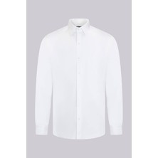 Hatemoğlu Beyaz Klasik Fit Slim Yaka Pamuklu Uzun Kollu Saten Gömlek