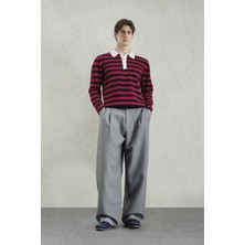 Giesto Gold Düğmeli Çizgili Polo Yaka Kazak