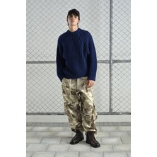 Giesto Baskılı Kalın Örgülü Triko Lacivert Kazak