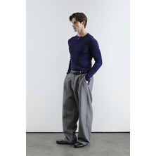 Giesto Dar Kesim Düğmeli Triko Lacivert T-Shırt