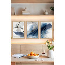 KutuTR ✨ Lacivert ve Altın Renkli Soyut Dalgalar Temalı 3’lü Tablo Seti Çerçevesiz Mdf Uv Baskı CRVS1056 13 x 17